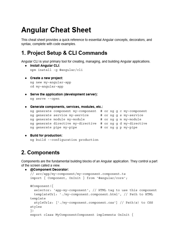 Angular Cheat Sheet | PDF | Computer Programming | Computing
