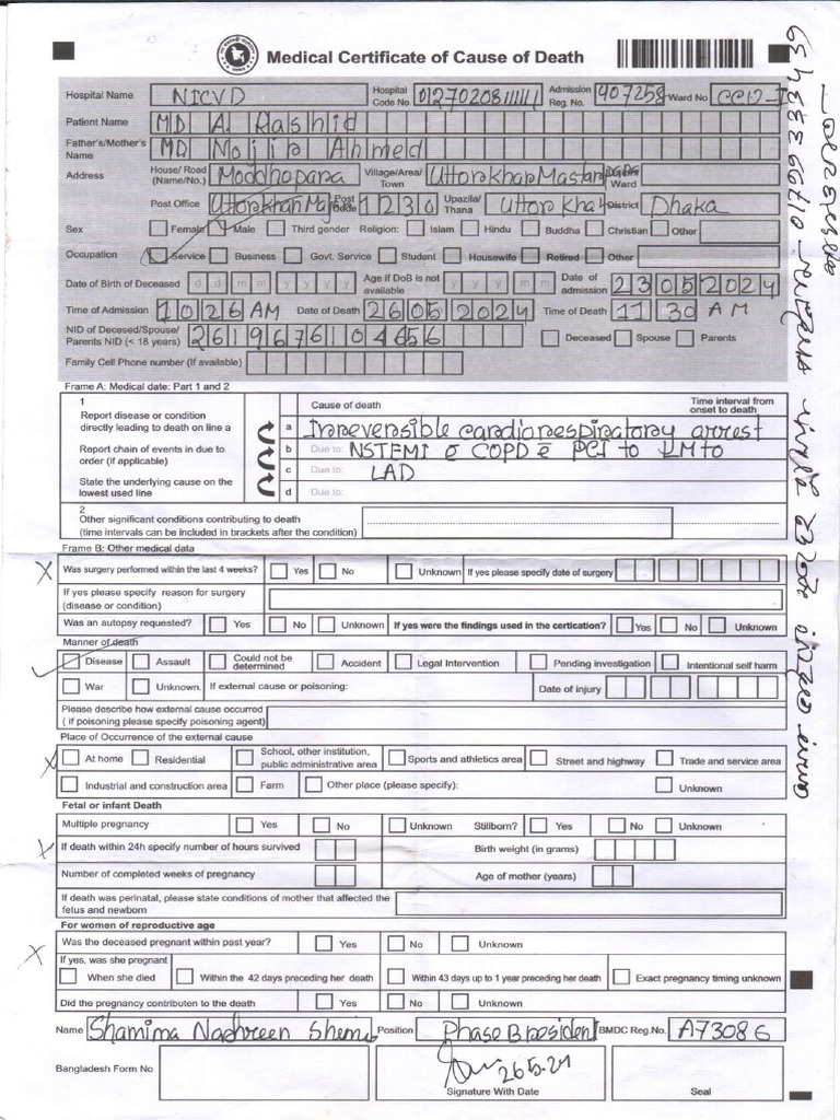 MD A Rashid Hospital Death Certificate - Compressed | PDF