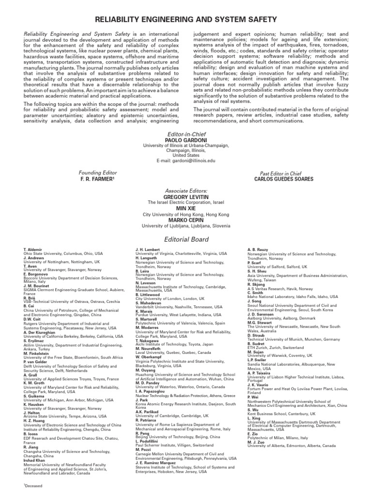 Editorial Board 2021 Reliability Engineering System Safety | PDF ...