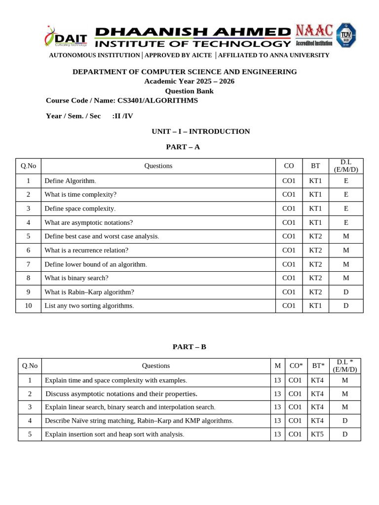 CS3401 Question Bank | PDF | Computational Complexity Theory | Algorithms