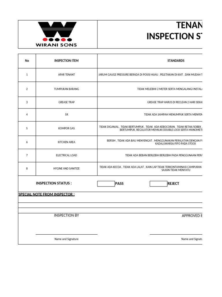 Form Inspeksi Keseluruhan | PDF
