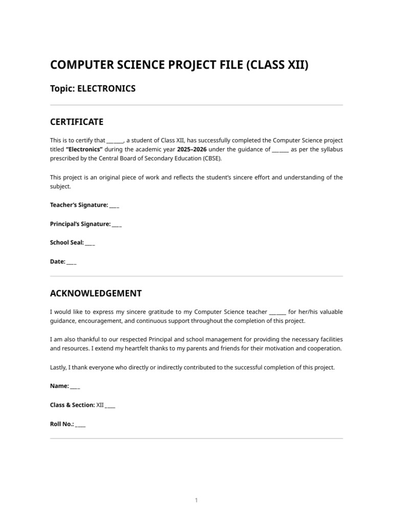 Class 12 Computer Science Project - Electronics | PDF | Integrated ...