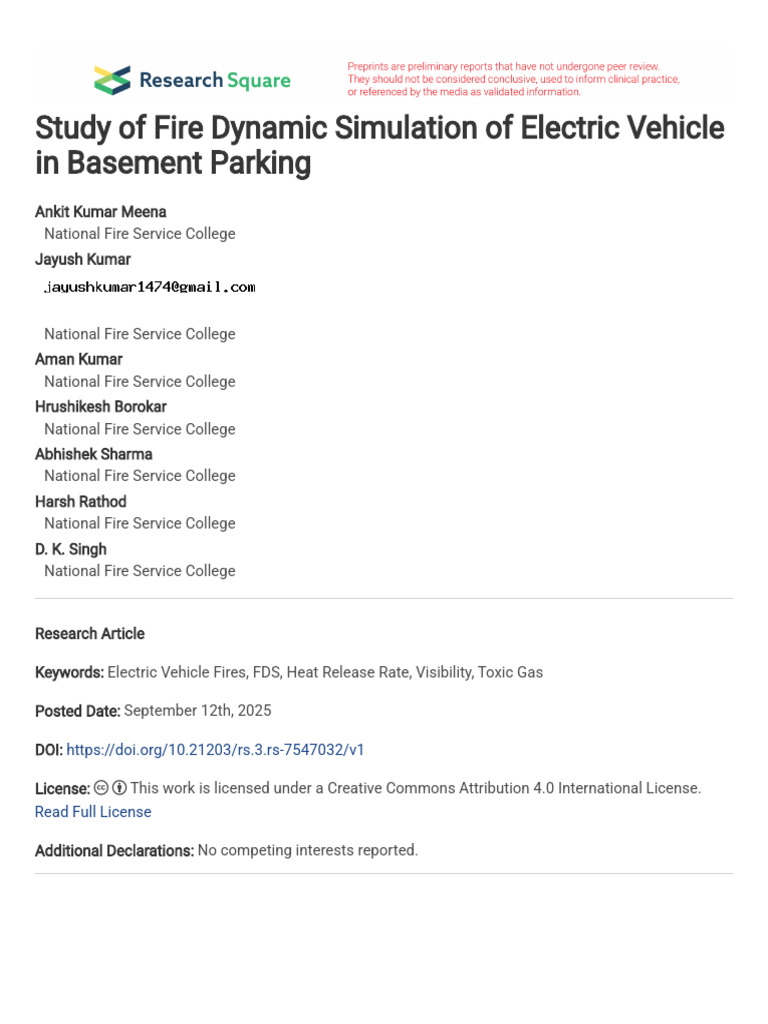 Study of Fire Dynamic Simulation of Electric Vehicle in Basement ...