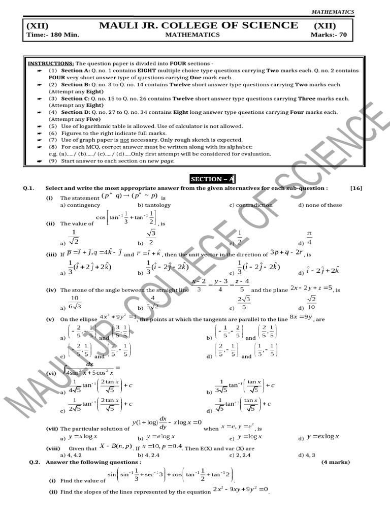 Mathematics Theory Practice Paper - 2 | PDF | Line (Geometry) | Equations