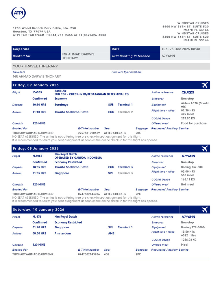 Atpi Itinerary a7y6mn Lead Mr Ahmad Darwis Thohary 09-Jan-26 | PDF ...