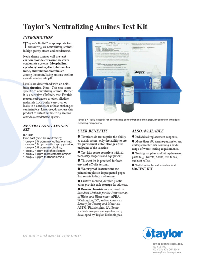 Taylor's Neutralizing Amine Test Kit | PDF | Titration | Chemistry