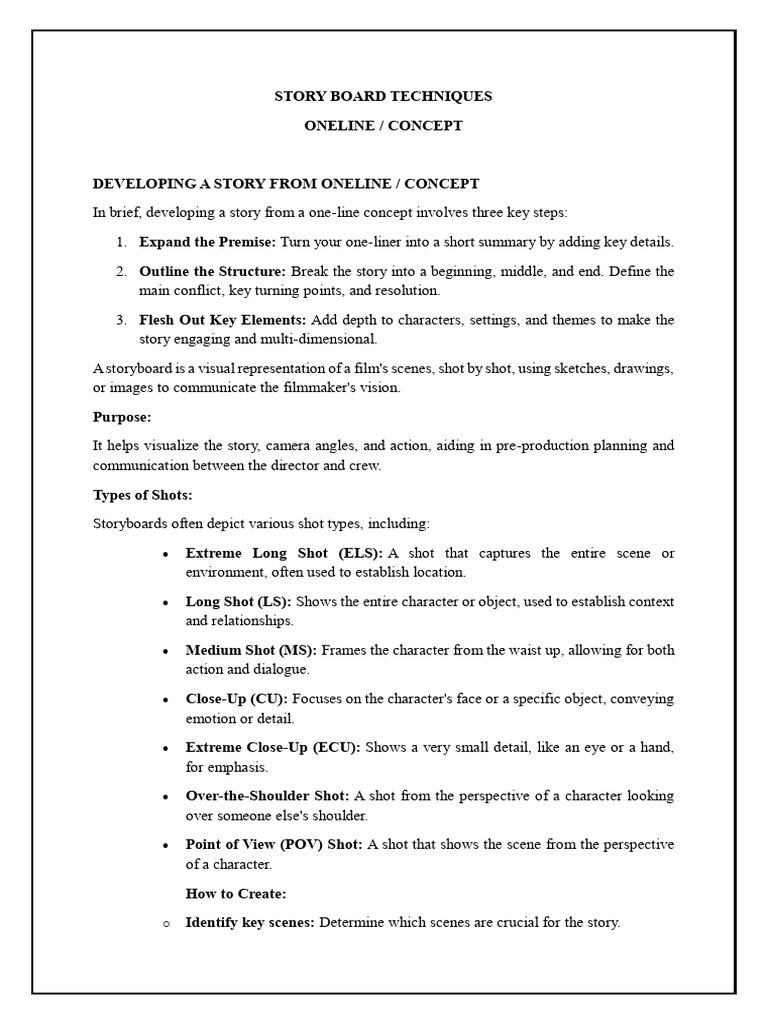 Story Board Techniques Record Content Instructions | PDF | Plot ...