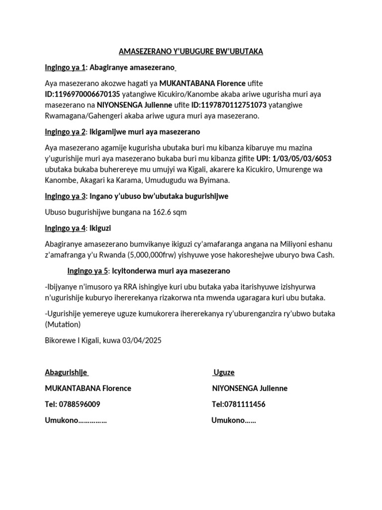Amasezerano Y'ubugure Bw'Ubutaka | PDF