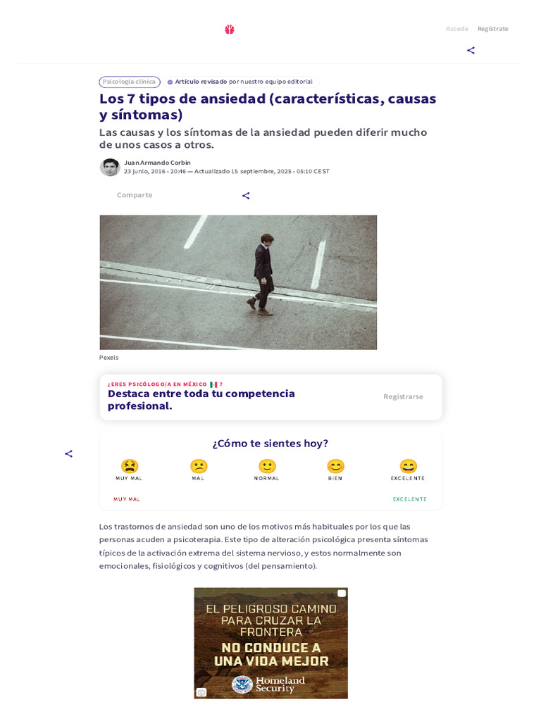 Los 7 Tipos de Ansiedad (Características, Causas y Síntomas) | PDF ...