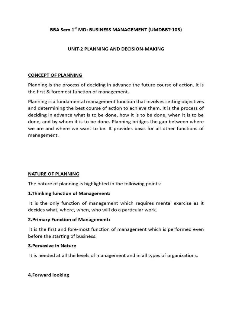 Business Management MD UNIT-2 NOTES | PDF | Goal Setting | Decision Making