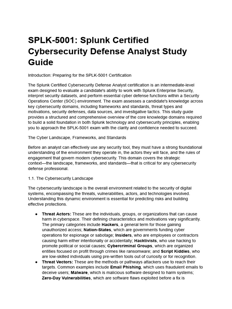 SPLK-5001 - Splunk Certified Cybersecurity Defense Analyst Study Guide ...