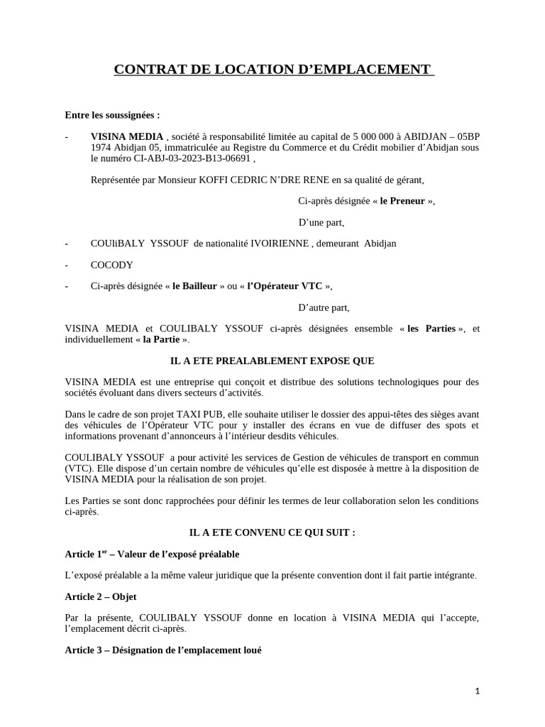 Contrat de Location D'emplacement - Revise | PDF | Assurance | Publicité