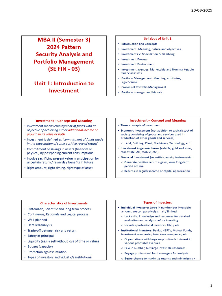 Sapm (Se Fin - 03) Unit 1 | PDF | Investing | Investment Management