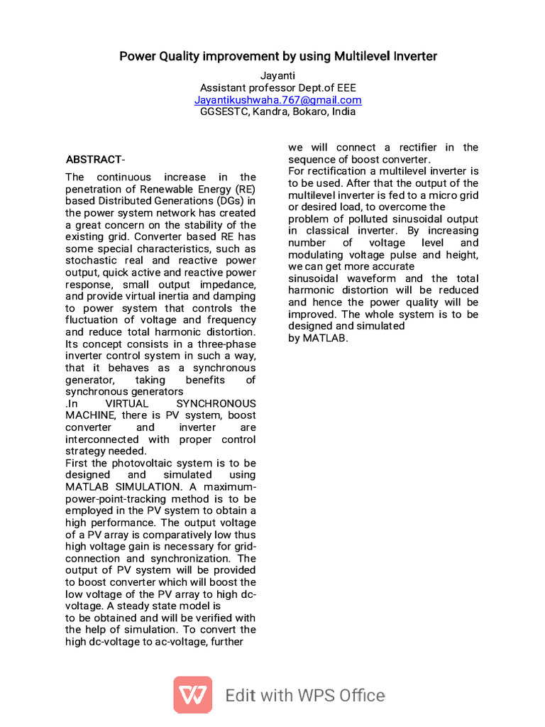 Power Quality Improvement | PDF | Power Inverter | Photovoltaic System