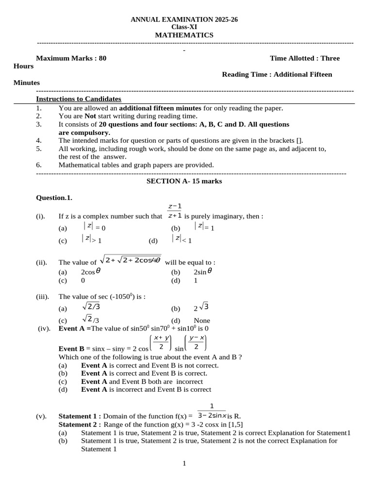Maths XI 26 Annual | PDF | Elementary Geometry | Mathematical Analysis