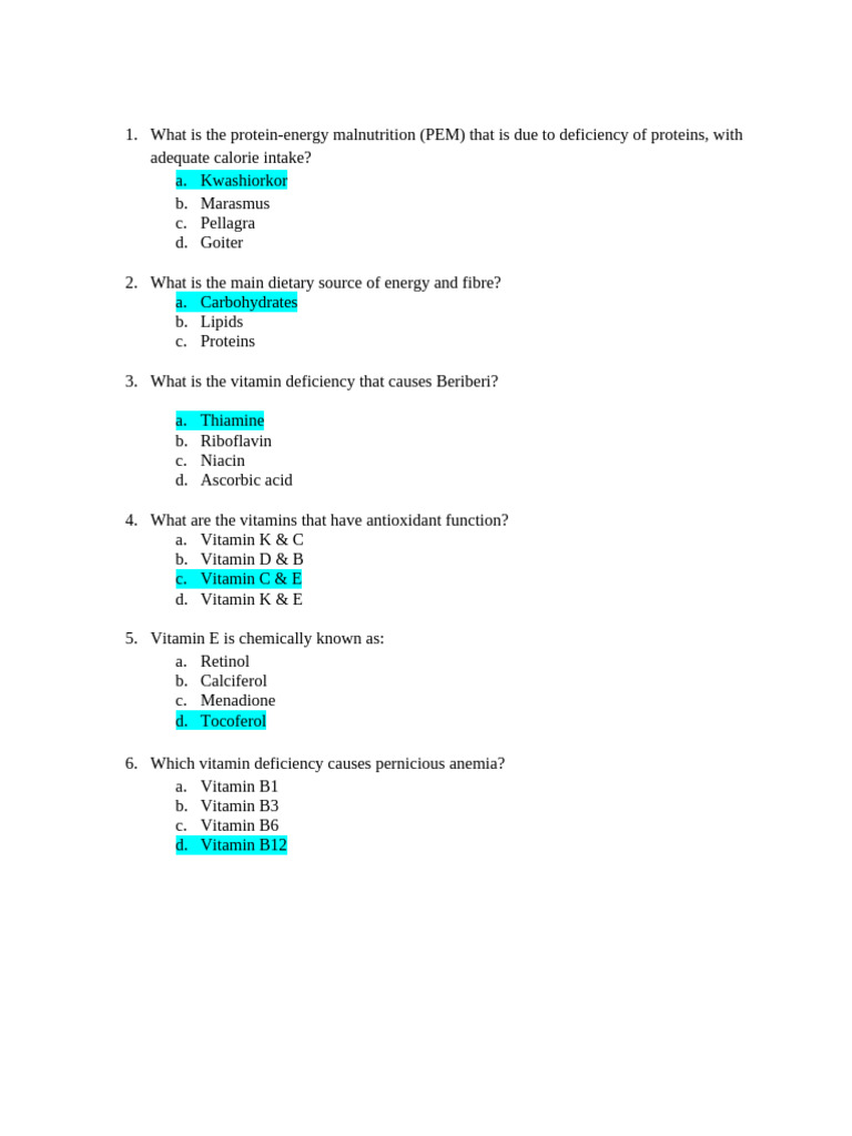 Nutrition Vitamin Questions | PDF