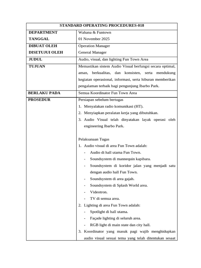 SOP 018 FT Audio Visual FT Area | PDF