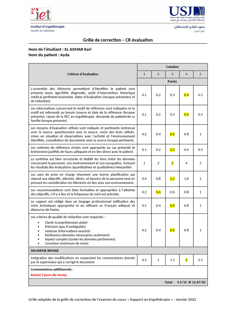 EL ASMAR Karl - Grille de Correction - CR P5 | PDF