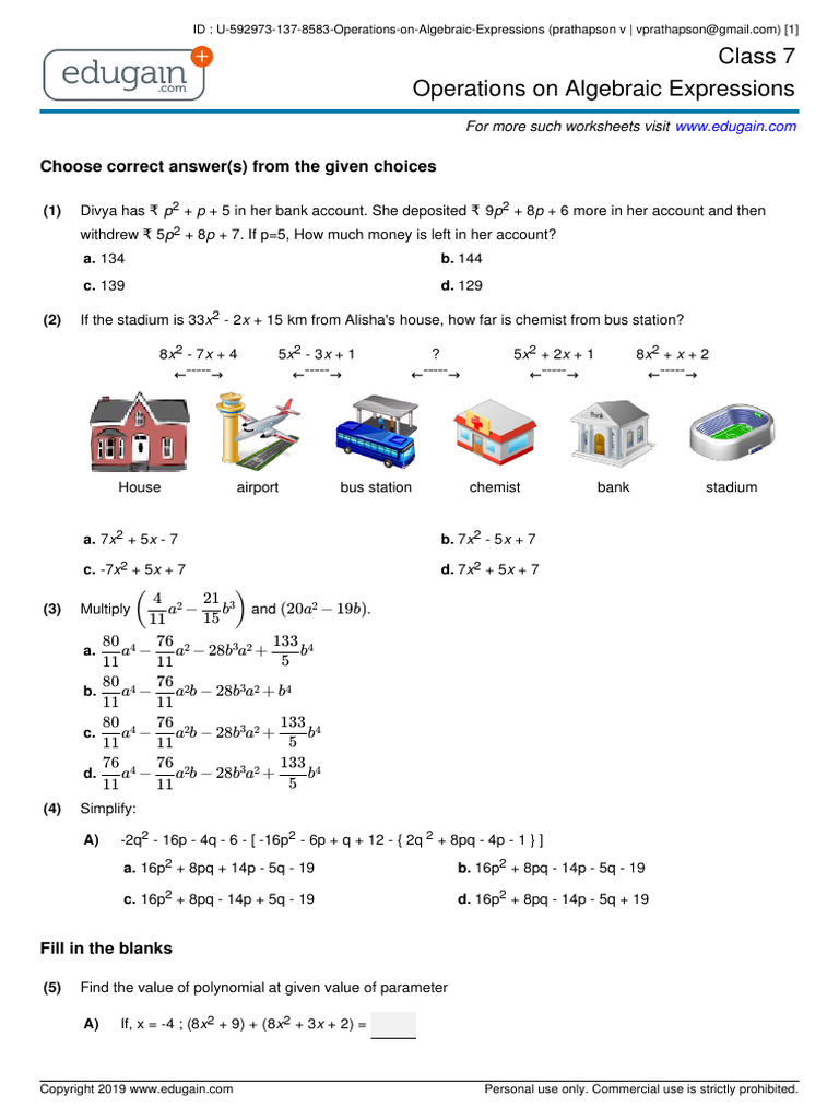 Algebra - Basis Questions | PDF | Subtraction | Mathematics