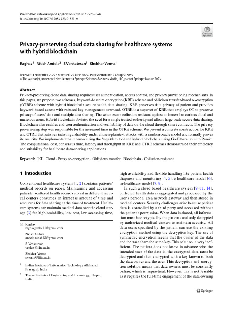 Privacy Preserving Cloud Data Sharing For Healthcare Systems With ...