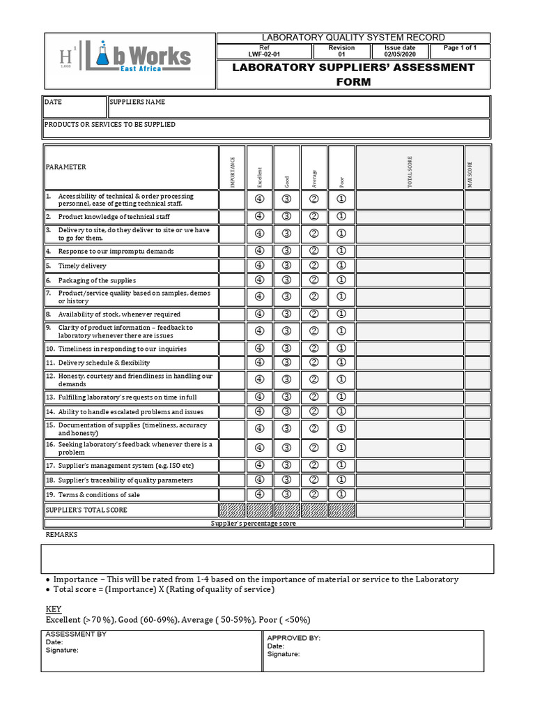 LWF-02-03 ; Suppliers Assesment Form | PDF | Chess | Chess Theory