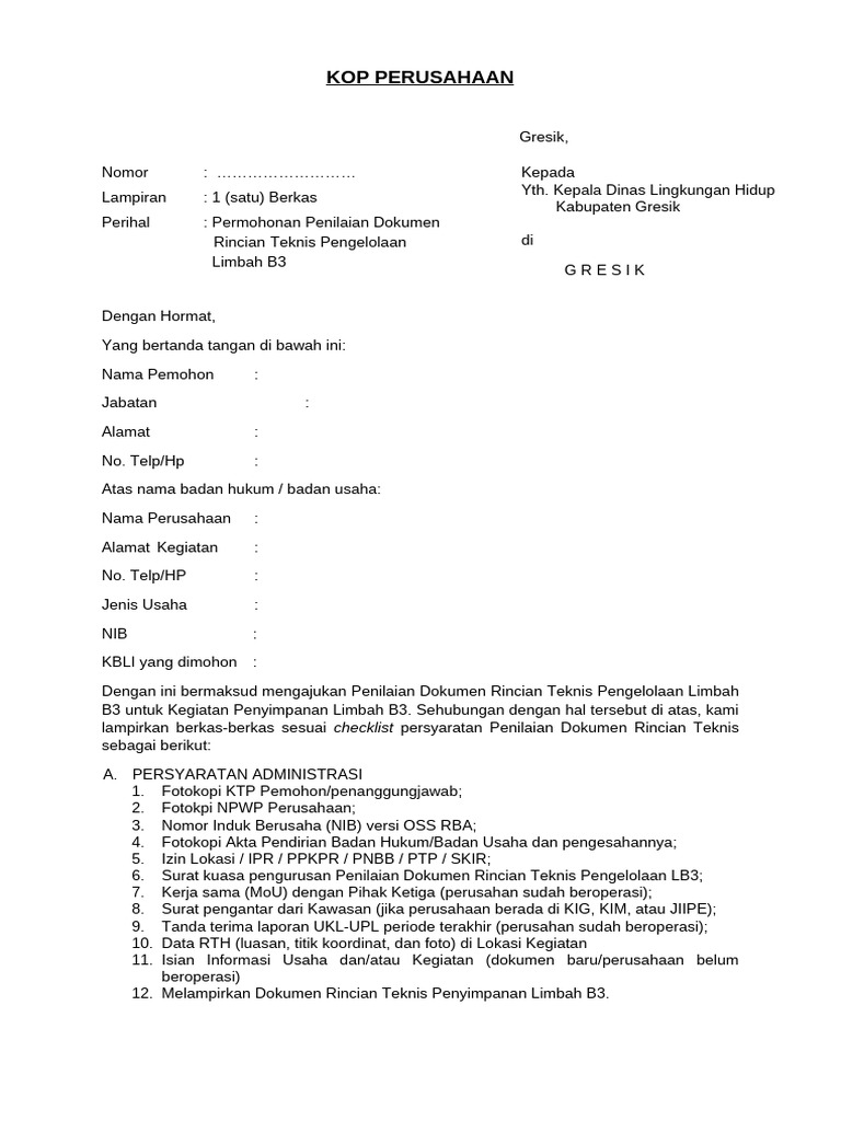 Form Permohonan Penilaian DRT Penyimpanan LB3 | PDF
