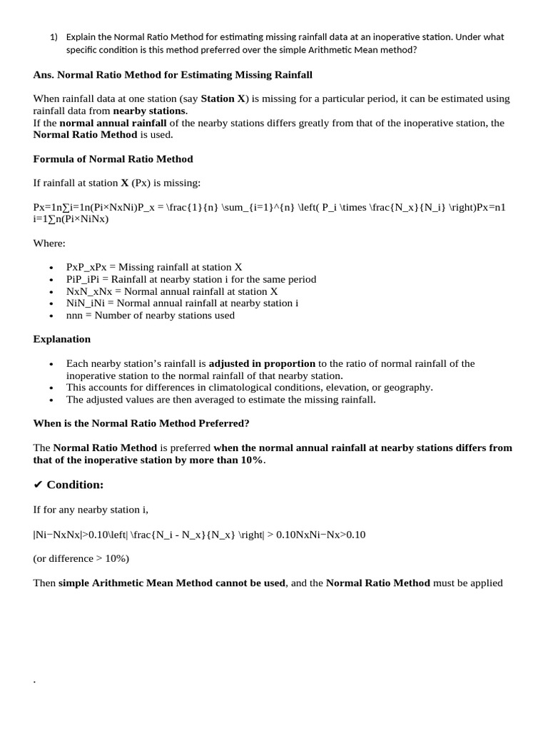 Explain The Normal Ratio Method For Estimating Missing Rainfall Data at ...