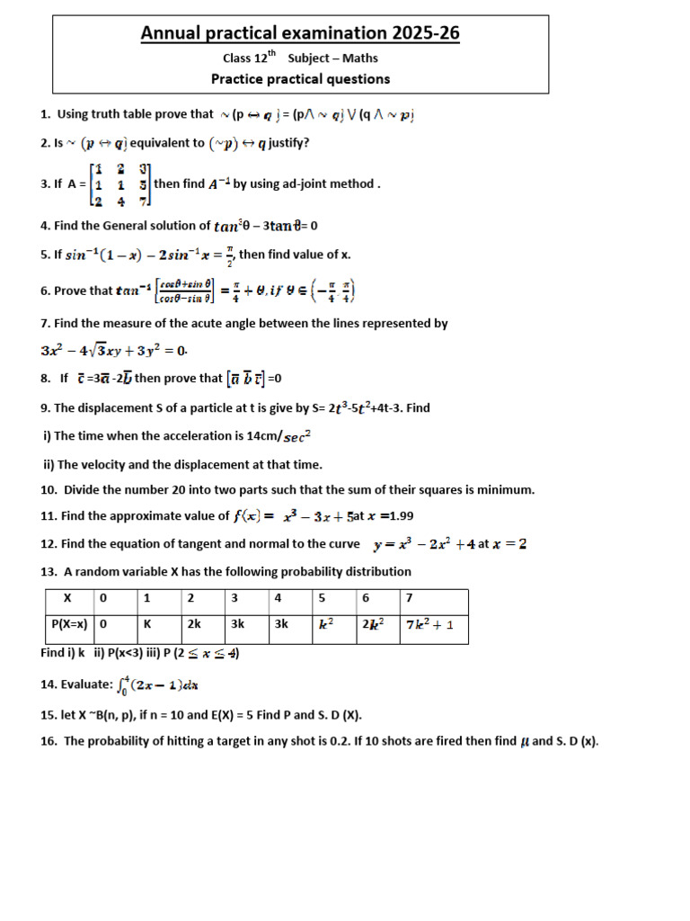 Revision Practical 12th.2026 | PDF