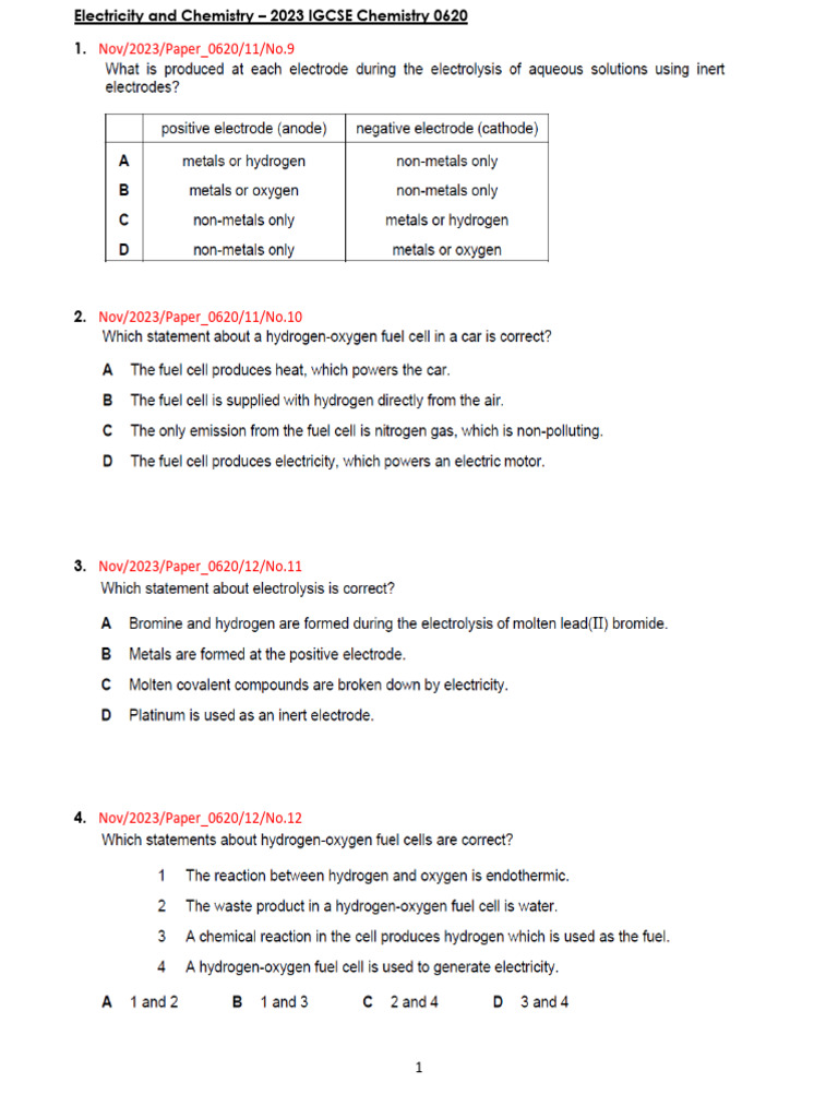 2023N Electricity and Chemistry IGCSE Chem 0620 | PDF