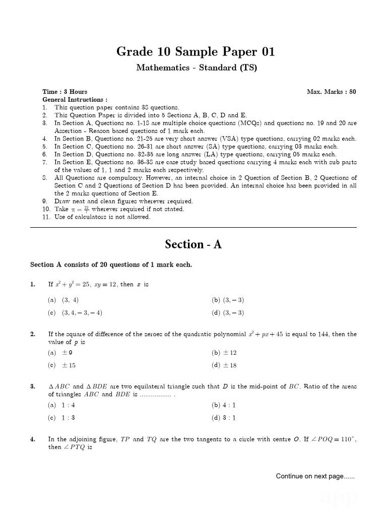 Math - Sample Paper 1 | PDF | Circle | Elementary Geometry