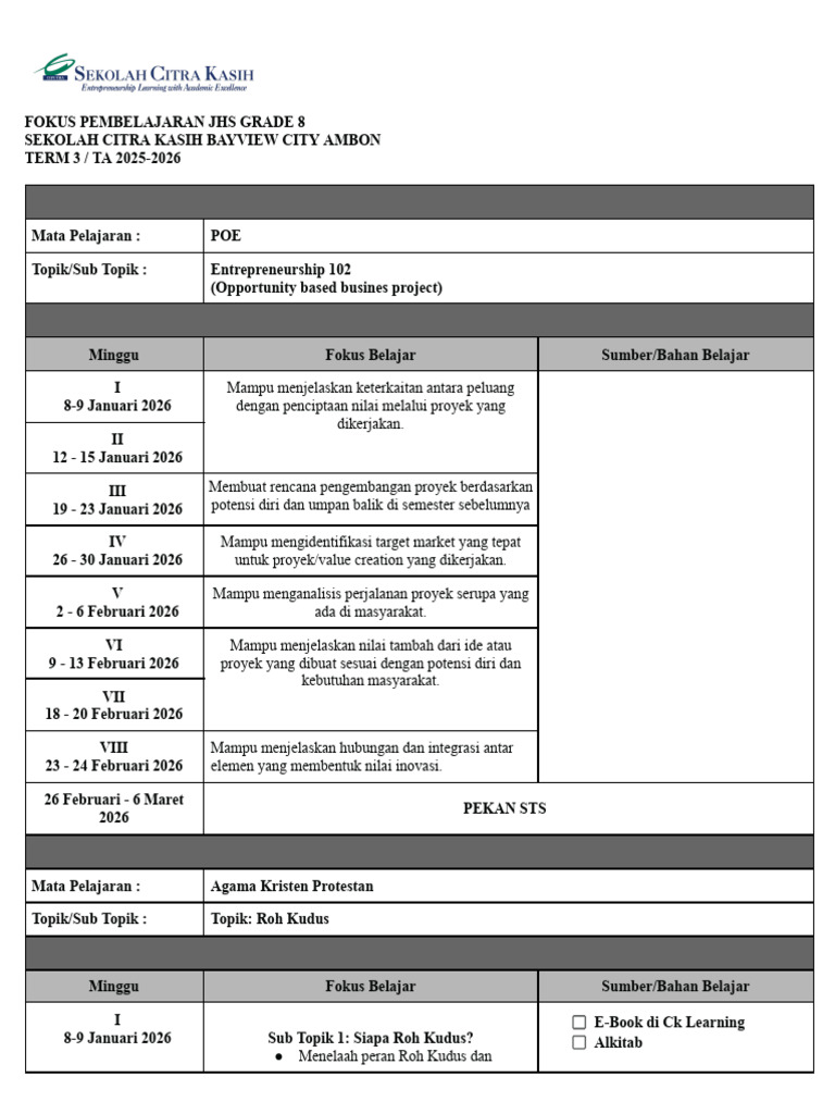 Grade 8 JHS - Learning Outcome 2025 - 2026 | PDF