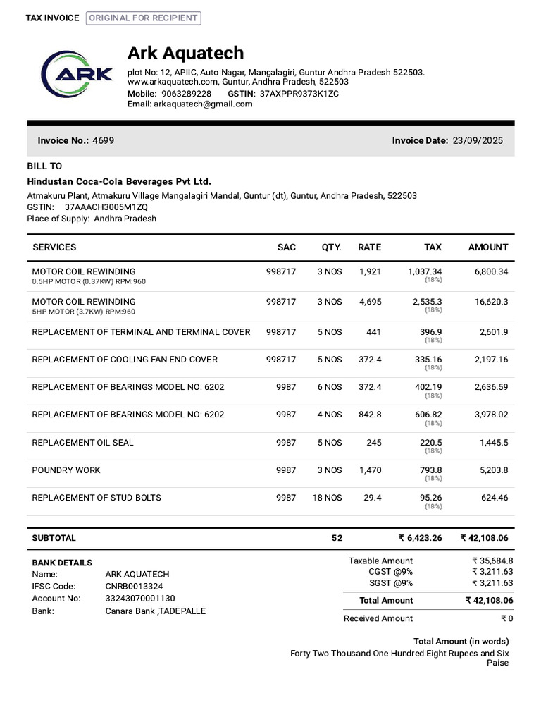 Hindustan Coca Cola Beverages PVT LTD Sales Invoice 4699 | PDF