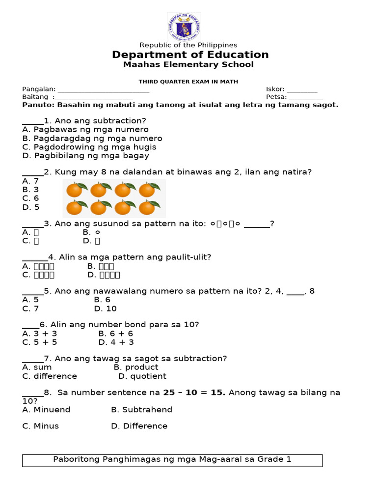 3Q PERIODICAL MATH-tagalog | PDF