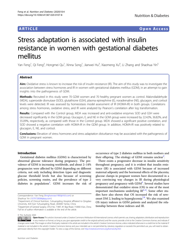 Stress Adaptation Is Associated With Insulin Resistance in Women With ...