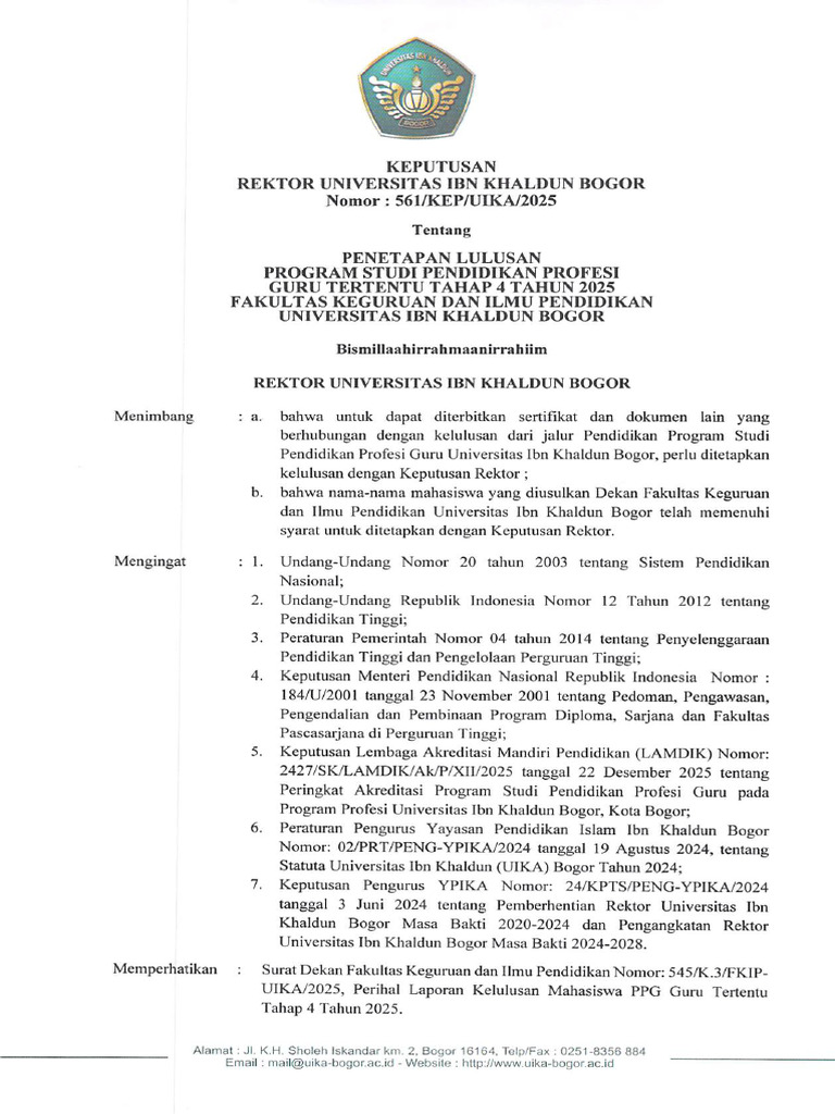 561-SK. Penetapan Lulusan Program Studi Pendidikan Profesi Guru ...