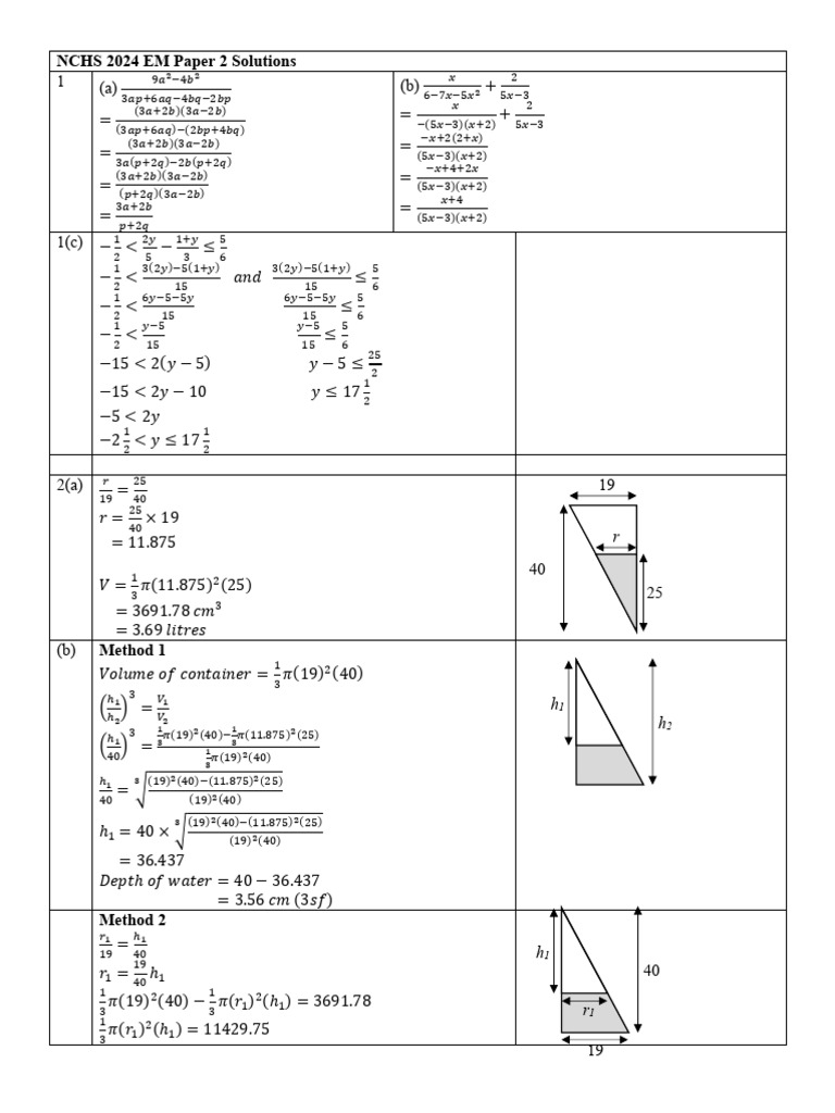 2024 NCHS Prelim Math P2 Suggested Solutions | PDF