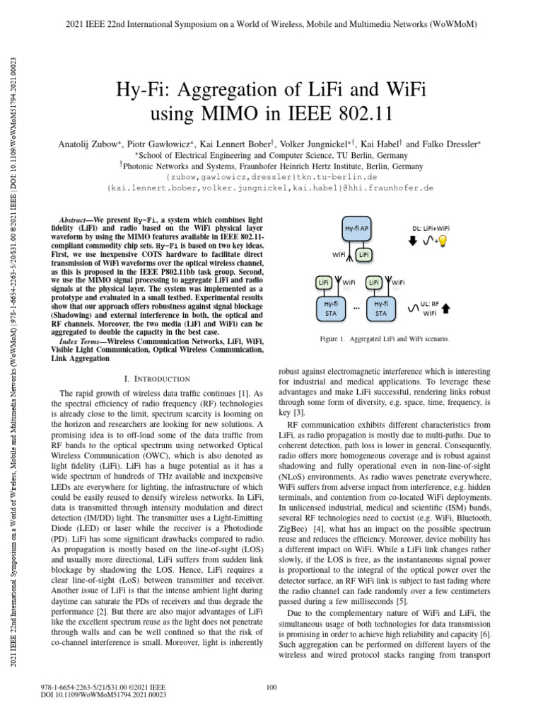 Hy-Fi Aggregation of LiFi and WiFi Using MIMO in IEEE 802.11 | PDF ...