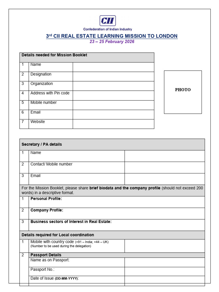 Registration Form - 3rd CII Real Estate Learning Mission To London ...