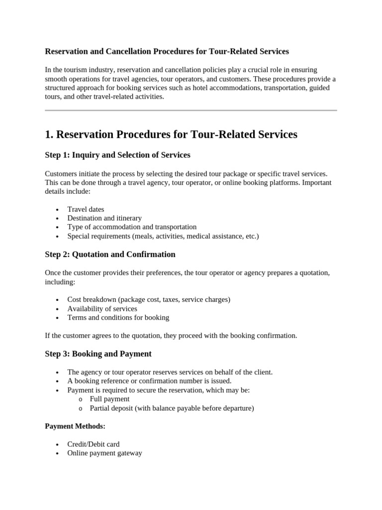Reservation and Cancellation Procedures For Tour | PDF | Credit Card ...