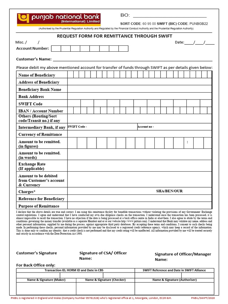 Swift Form | PDF | Wire Transfer | Business