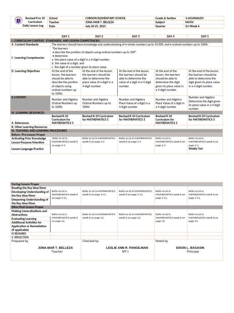 DLL-MATH-Week-6- - | PDF | Curriculum | Mathematics
