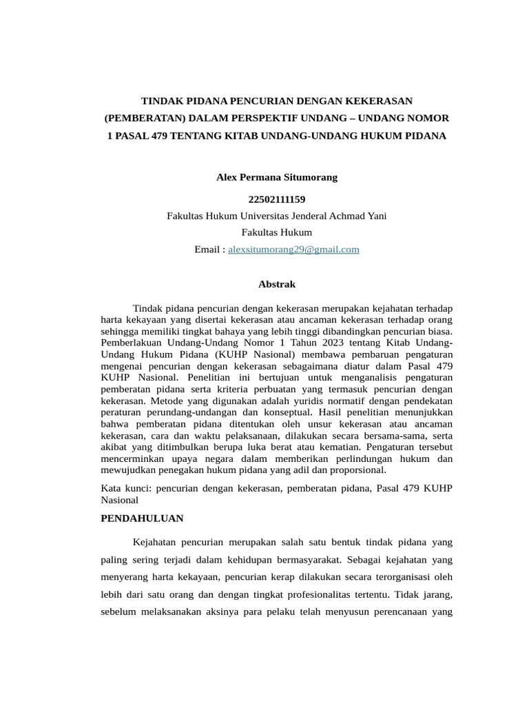 Tindak Pidana Pencurian Dengan Kekerasan (Pemberatan) Dalam Perspektif ...