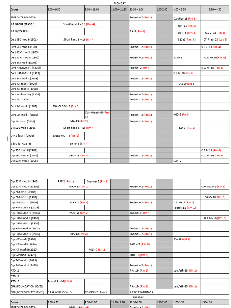 School Time Table (06.01.2026) SOB | PDF