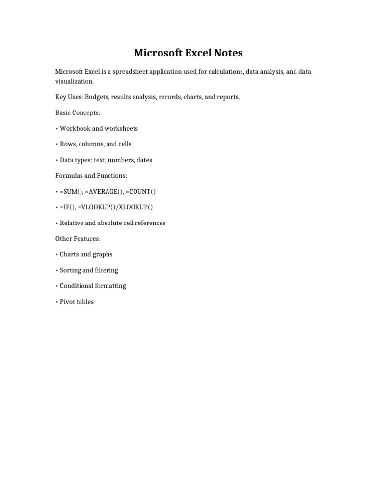 Excel Notes | PDF