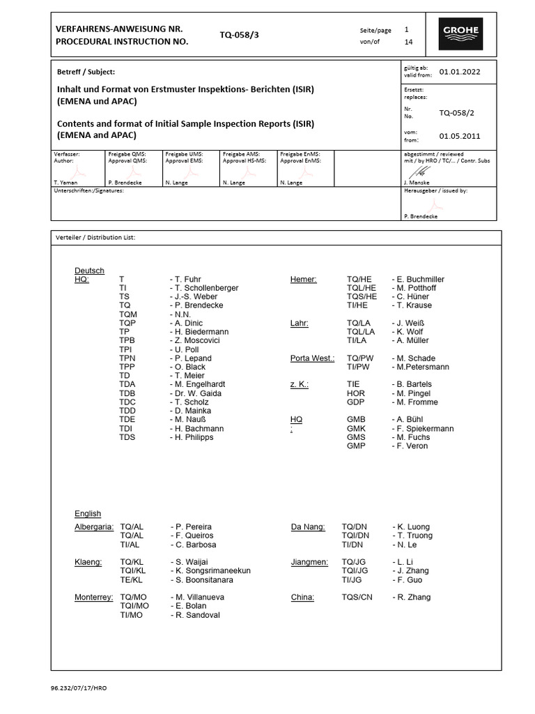 Contents and Formats of Initial Sample Inspections Reports ISIR | PDF ...