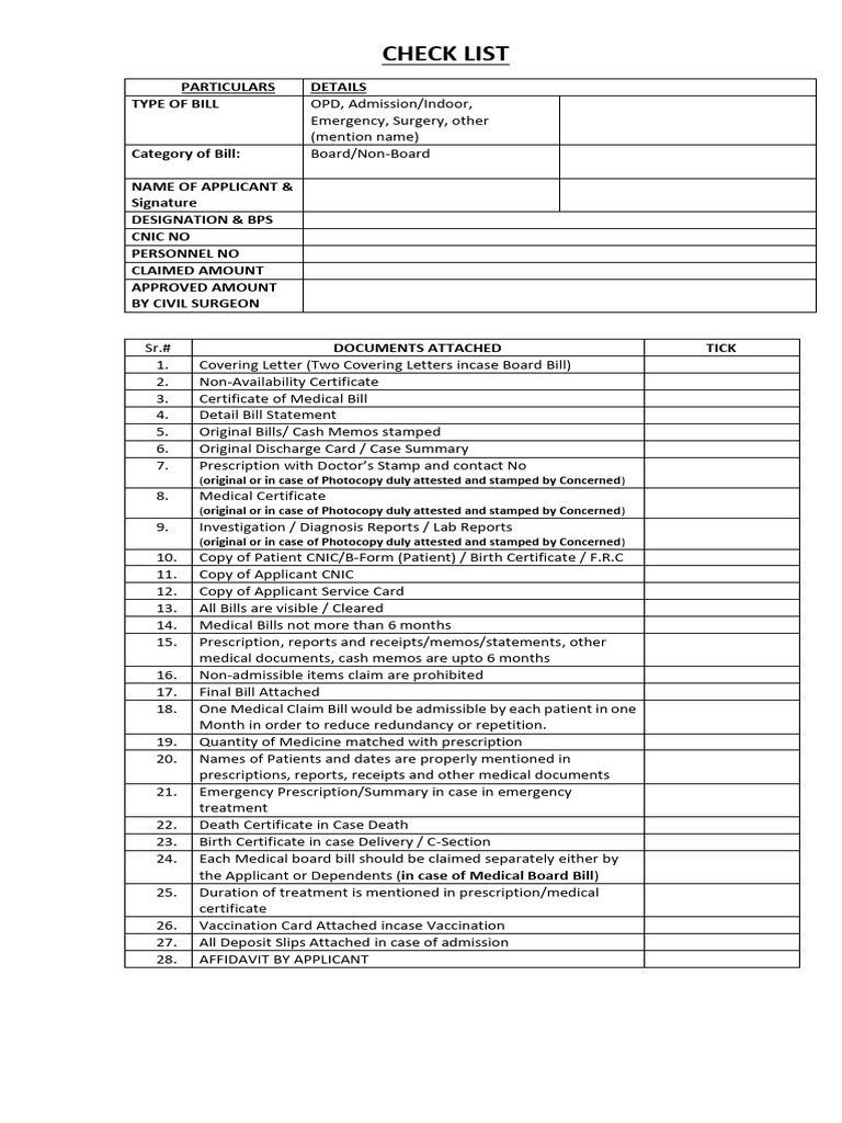 Checklist Form | PDF | Medical Prescription | Medicine