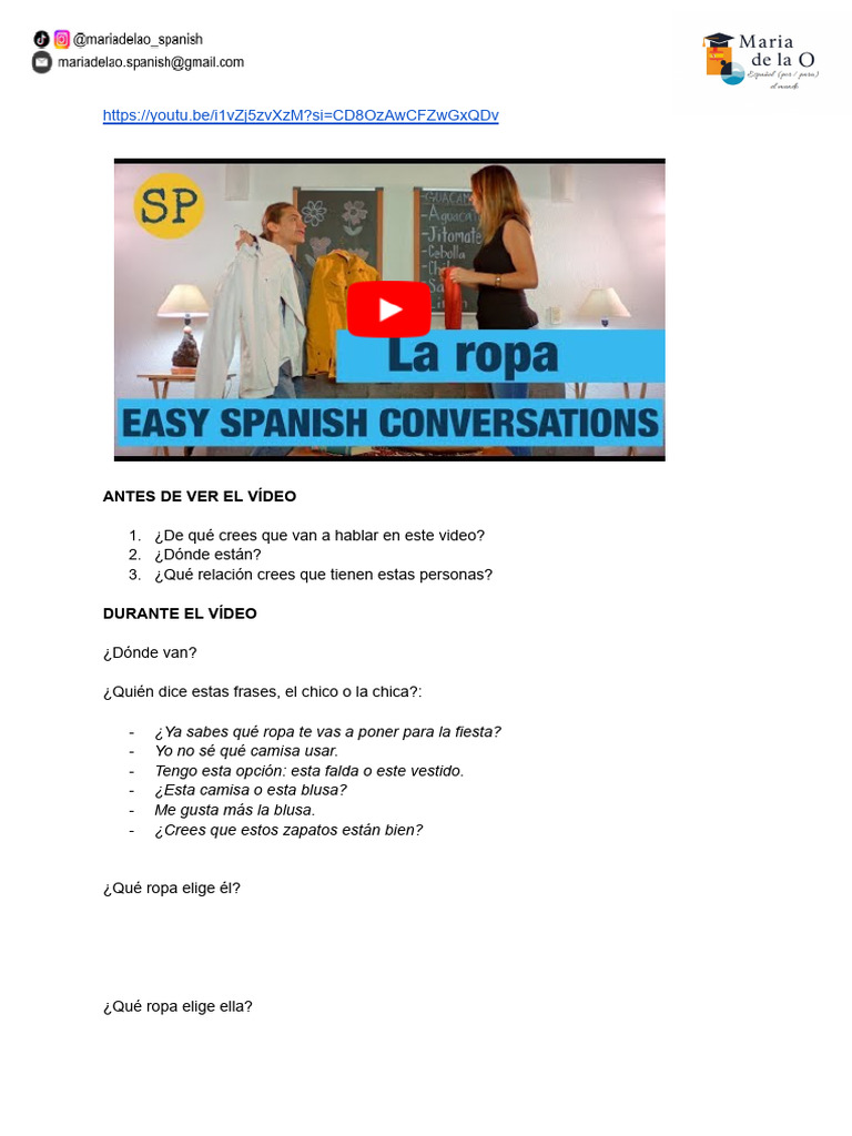 Vídeo - La Ropa - A1 | PDF