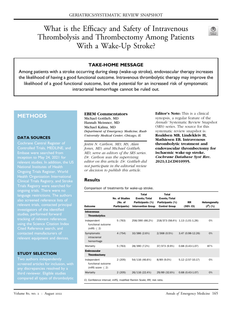 What Is The Efficacy and Safety of Intravenous THR | PDF | Stroke ...