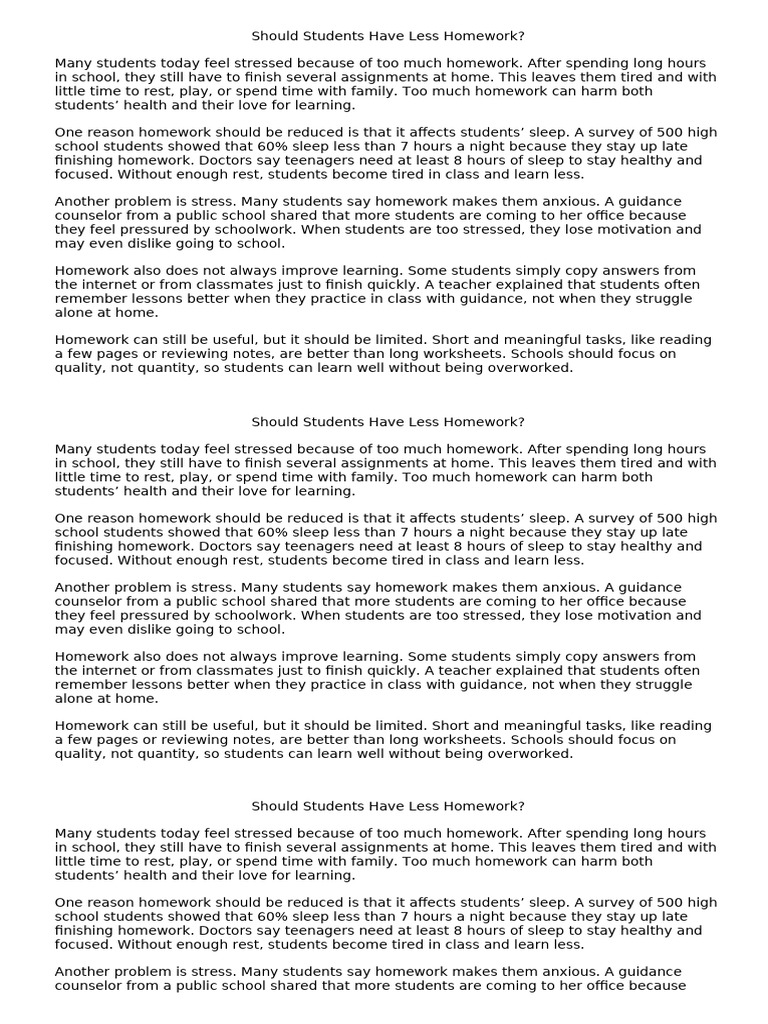 Should Students Have Less Homework | PDF | Homework | Psychological ...
