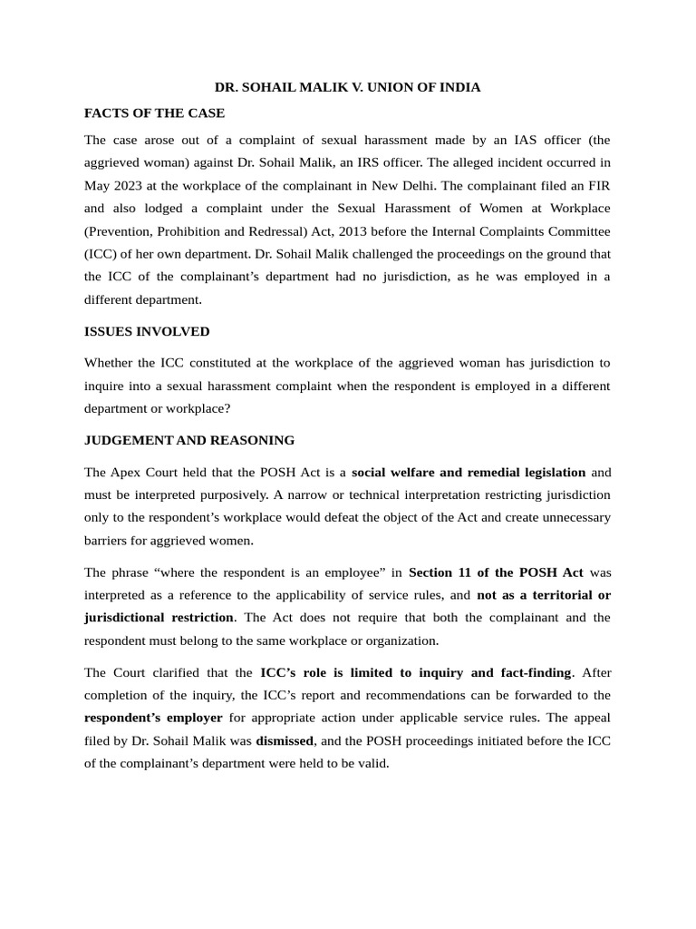 Dr. Sohail Malik v. Union of India | PDF